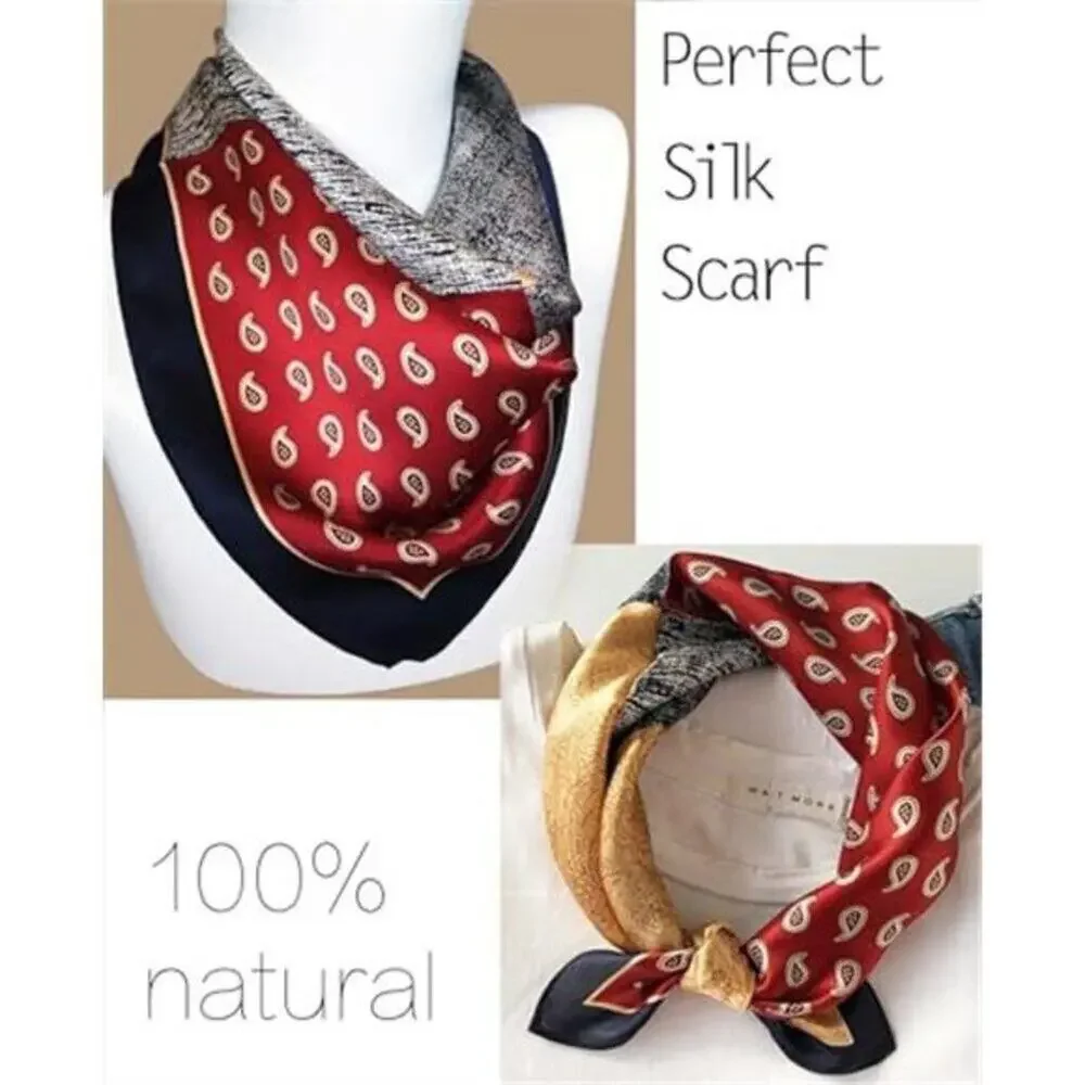 Gold and Red 27.5” Satin Silk Feeling Square Scarf Fashion Head & Neck